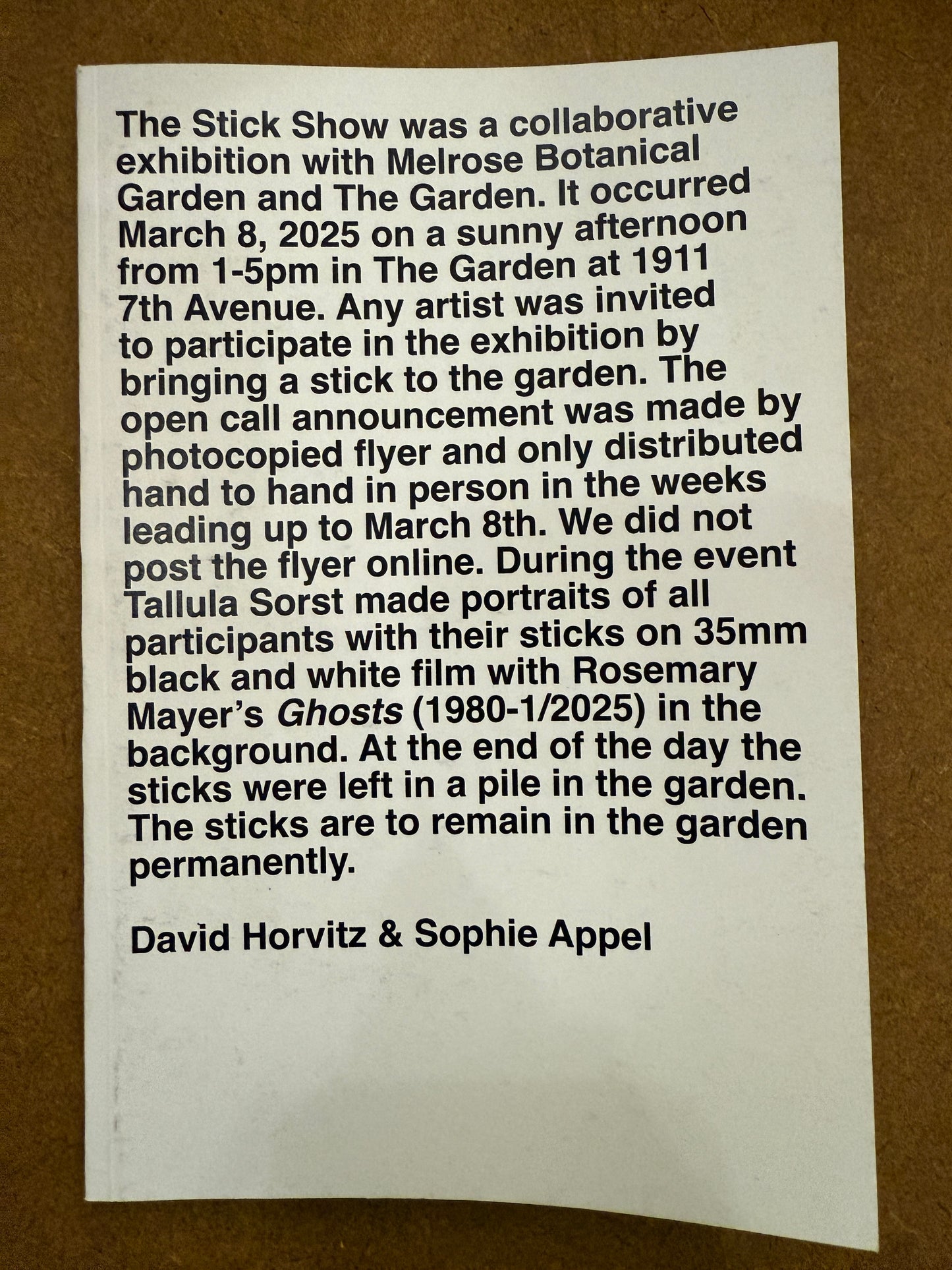 The Stick Show - David Horvitz & Sophie Appel